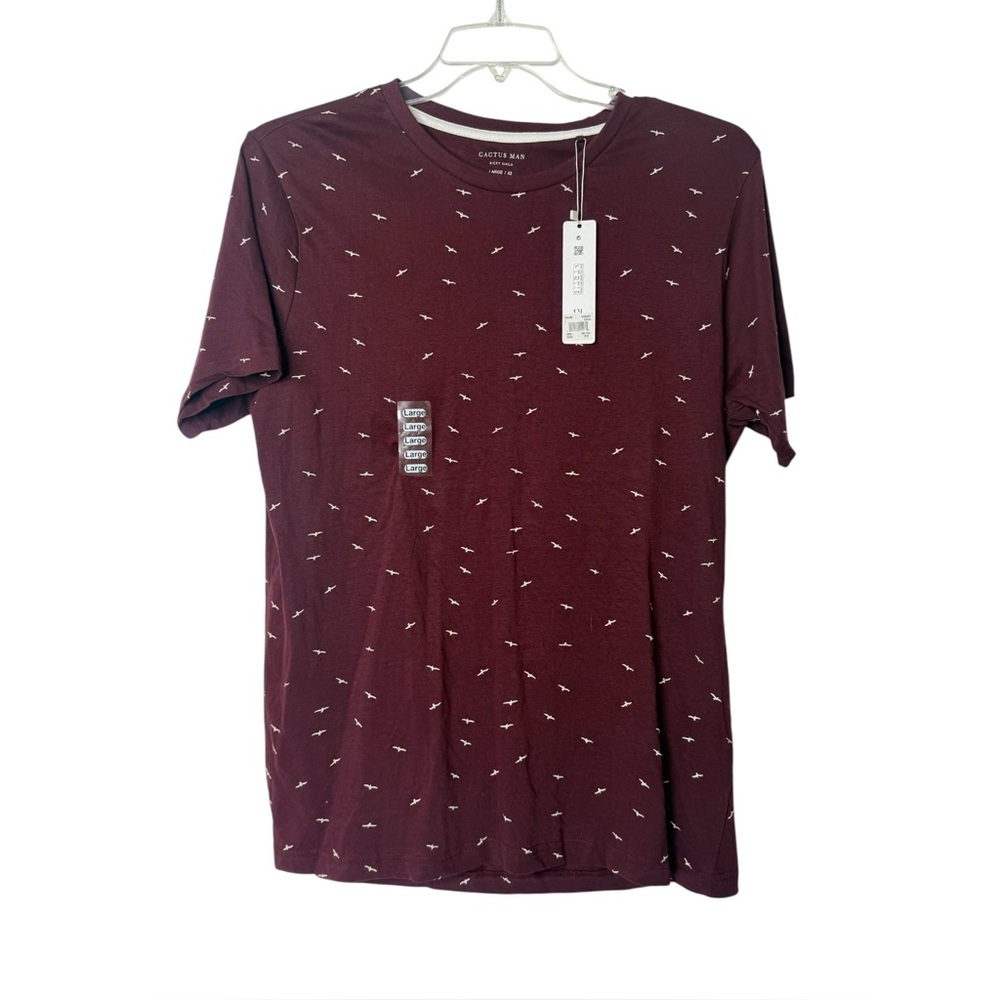 Cactus‎ Man Maroon With White Birds Pullover Short Sleeve Shirt Mens Large 42